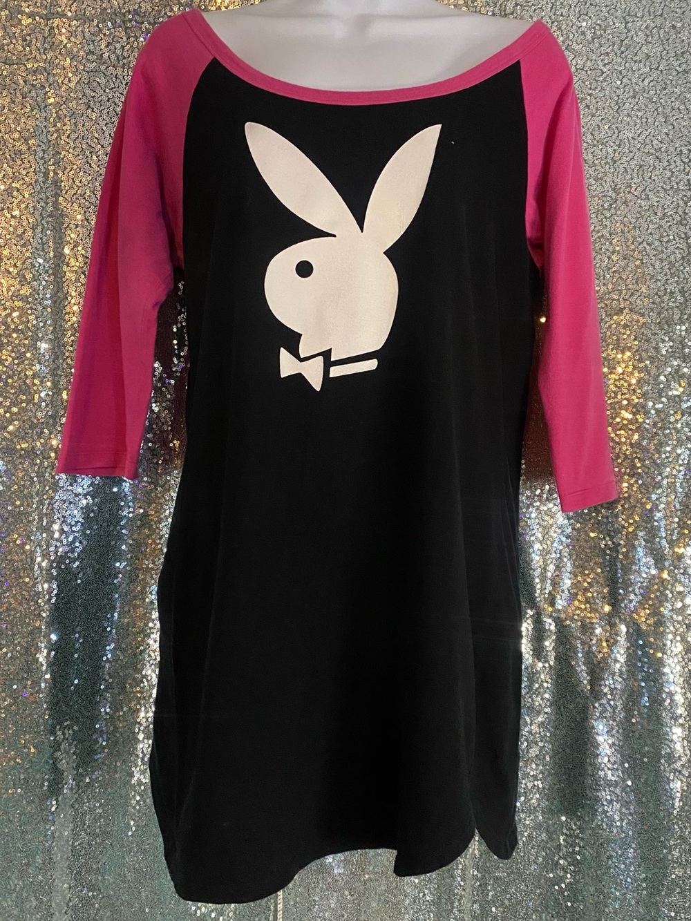 🐰💋Playboy Intimates”Playmate”Lounge Tee | Pink+Black | Y2K Sleepwear Energy💋🐰